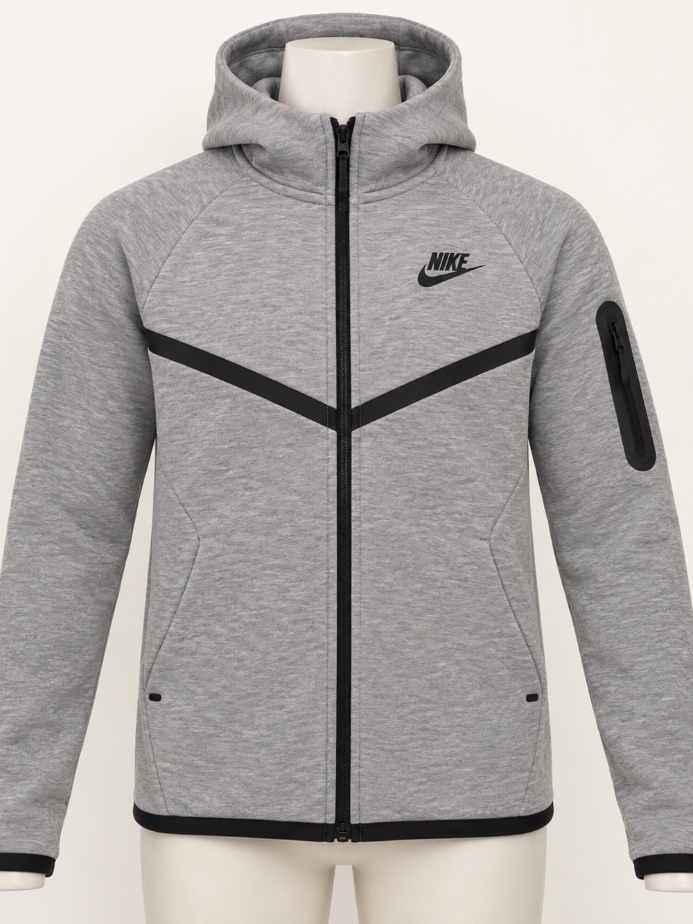 Nike Men’s Light Gray Full-Zip Hooded Performance Jacket with Black Trim